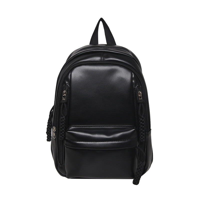 Women's Soft Leather Large Capacity Solid Color College Student Schoolbag