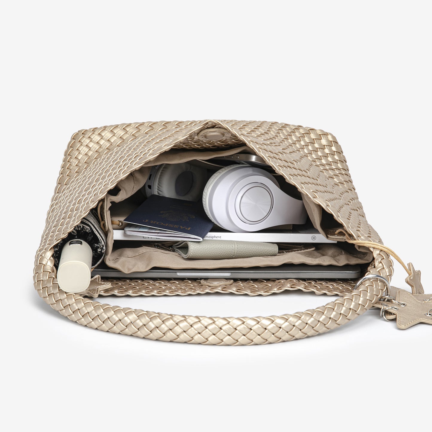 Women's Champagne Woven Large Capacity Fashion Commuter Shoulder Bags