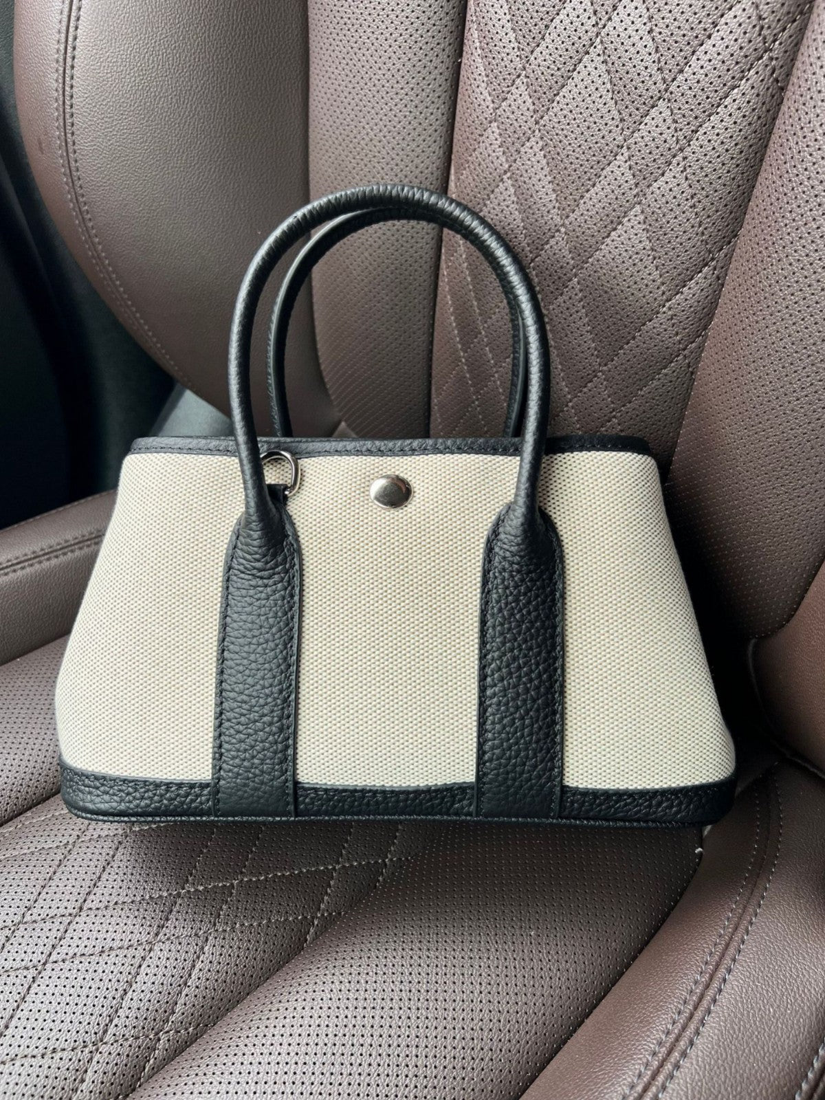 Women's First Layer Cowhide Niche High-grade Leather Large Capacity Canvas Contrast Tote Bags