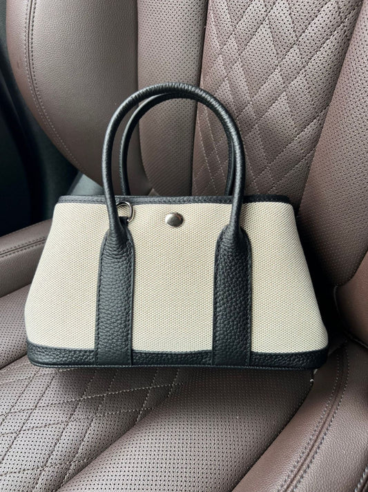 Women's First Layer Cowhide Niche High-grade Leather Large Capacity Canvas Contrast Tote Bags