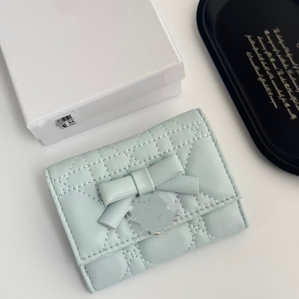 Women's Genuine Leather Bow Color Contrast Short Two Ladies Wallet