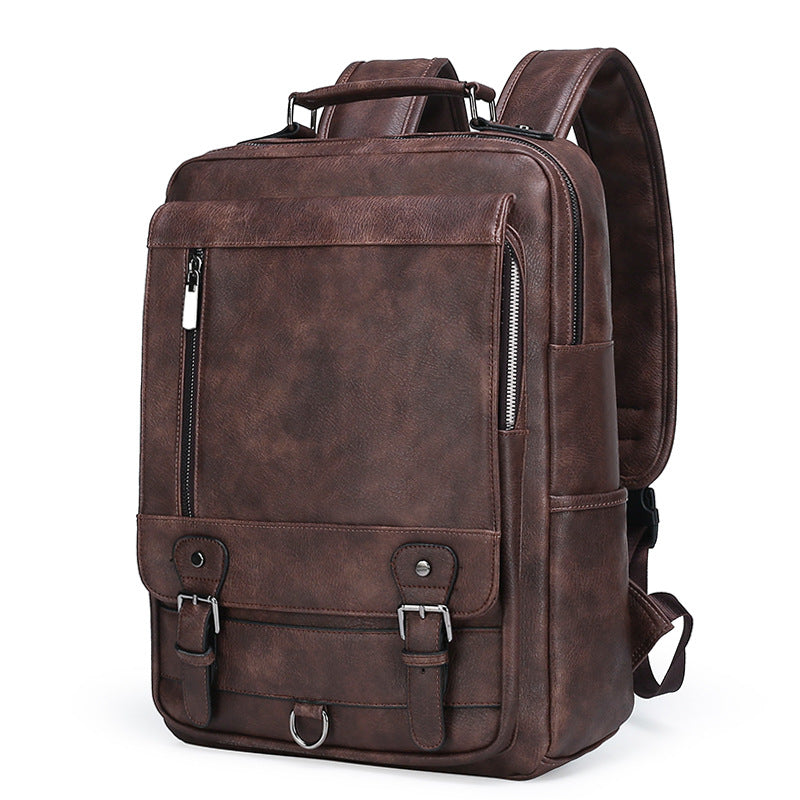 Men's Leather Large Capacity Charging Computer Universal Backpack