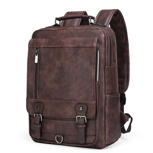 Men's Leather Large Capacity Charging Computer Universal Backpack
