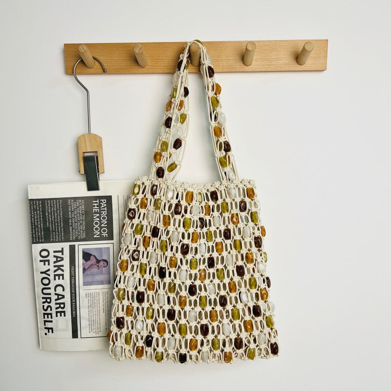 Hand-woven Beaded Color Collision Design Fashion High Sense Shopping Net Bags