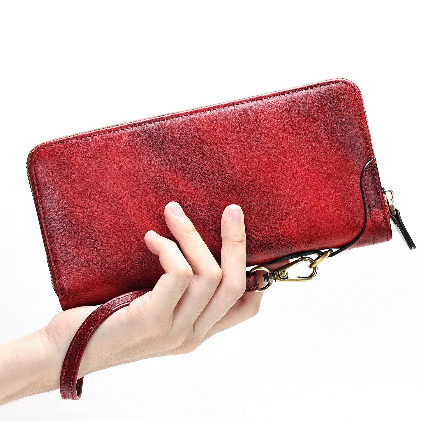 Men's Leather Clutch Long Zipper Top Layer Cowhide Swiping Men's Wallet