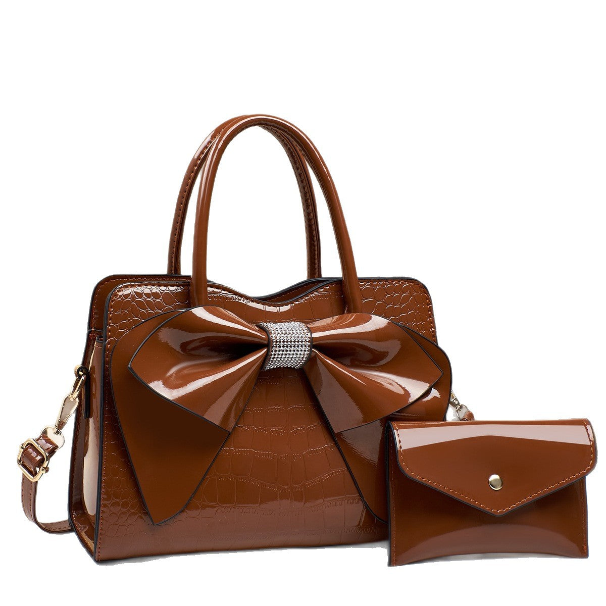 Fashion Crocodile Pattern Bow Patent Leather Bucket Bags