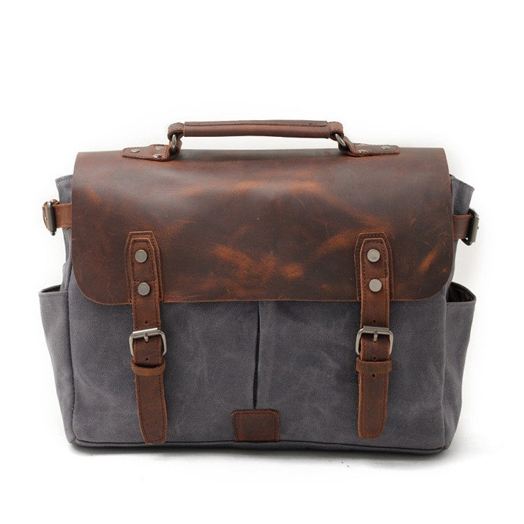 Stitching Oil Wax Canvas Portable Inch Men's Briefcase