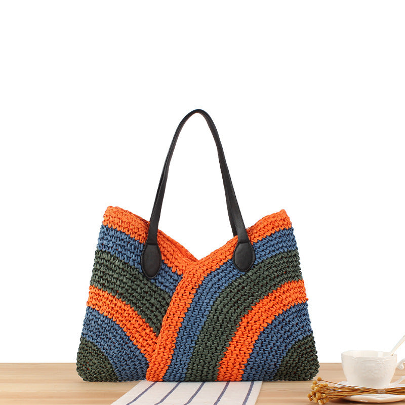 Handmade Woven Colored Mosaic Summer Beach Simple Easy Matching Bags