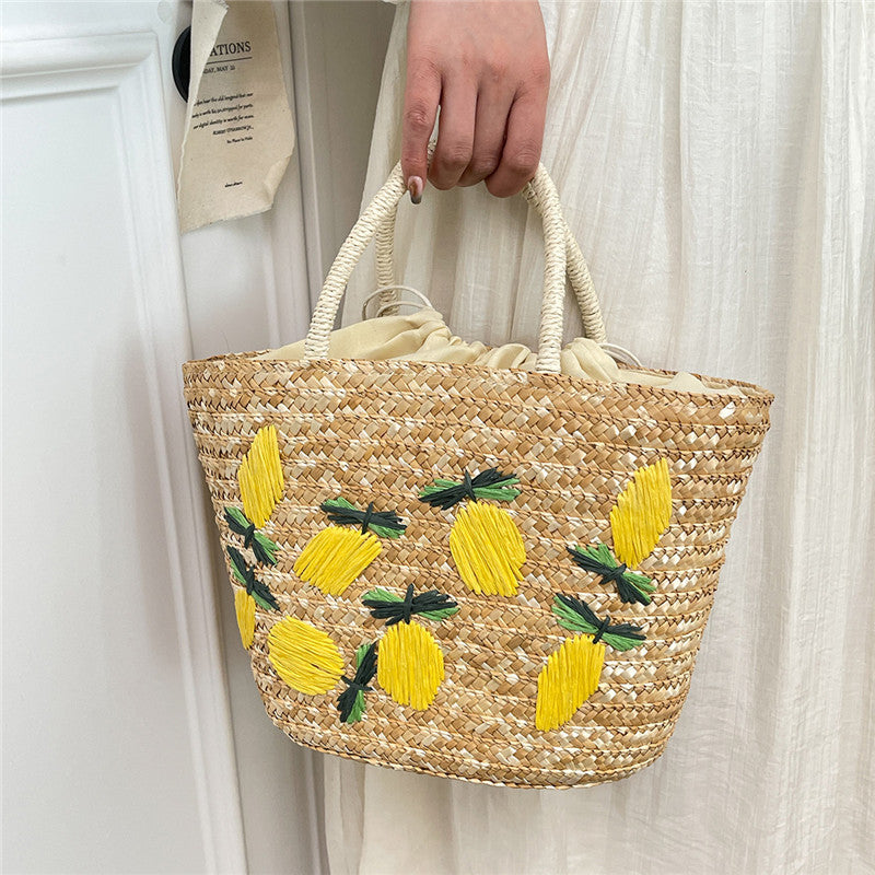 Cherry Lemon Straw Fashion Large Capacity Wheat Woven Seaside Vacation Women's Handbag