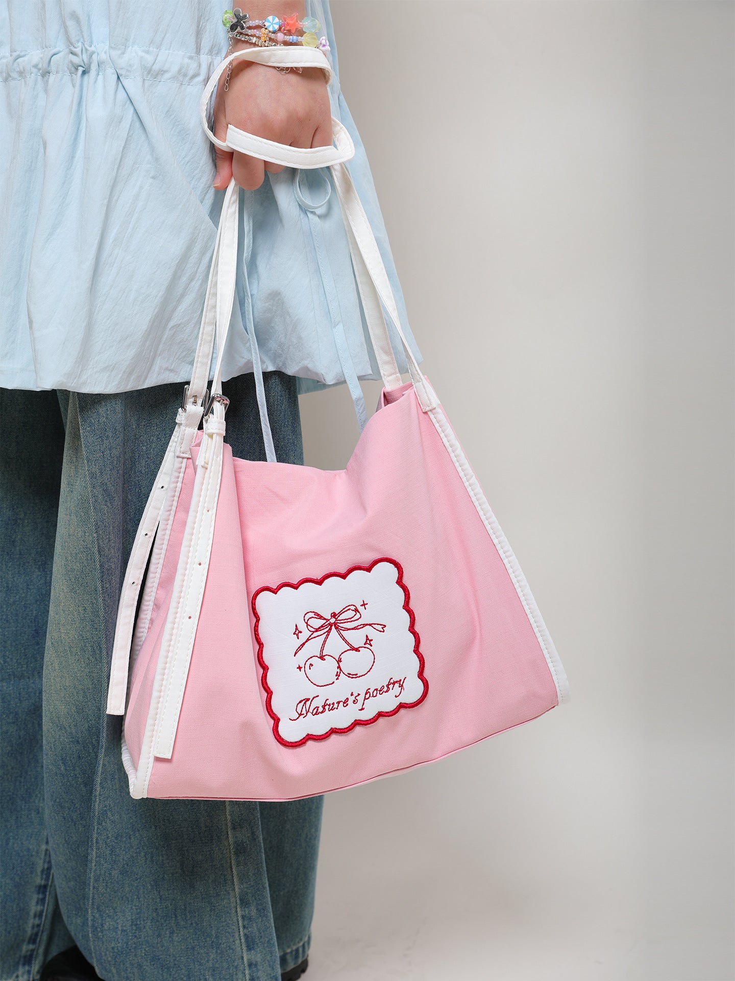 Canvas Korean Style Pink Fresh Large Capacity Totes Popular Women's Messenger Bag
