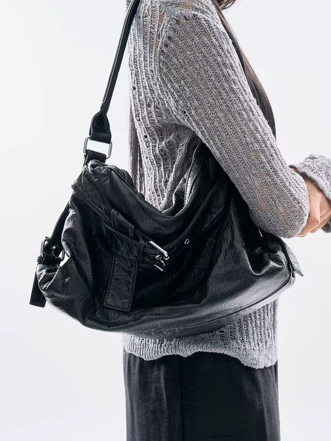 Capacity Pure Color Washed Trendy Cool Hot Women's Messenger Bag