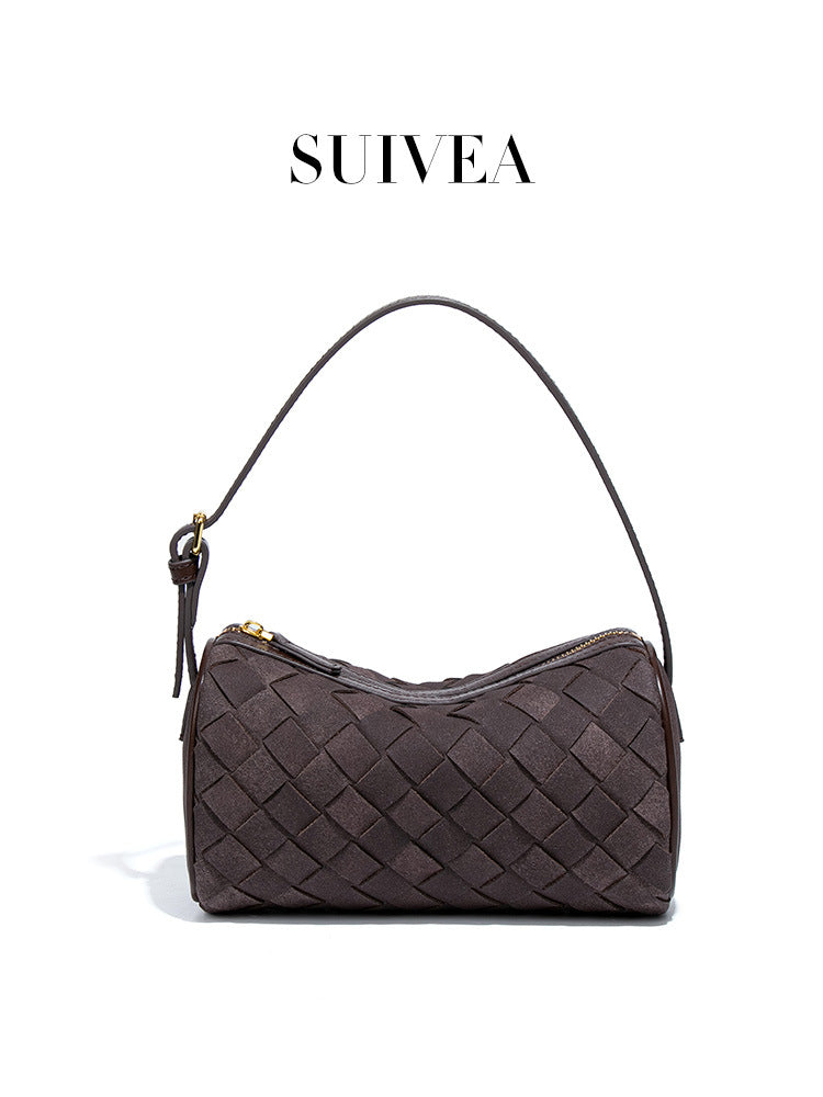 Women's Frosted Suede Round Rhombus Woven Portable Women's Handbag