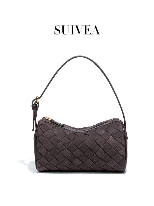 Women's Frosted Suede Round Rhombus Woven Portable Women's Handbag