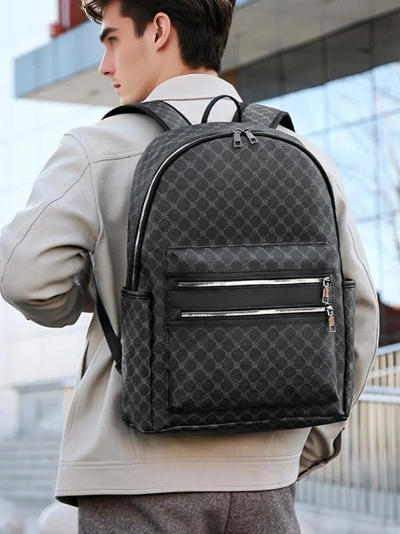 Women's Fashionable Letter Simple Chessboard Plaid Large Capacity Business Backpack