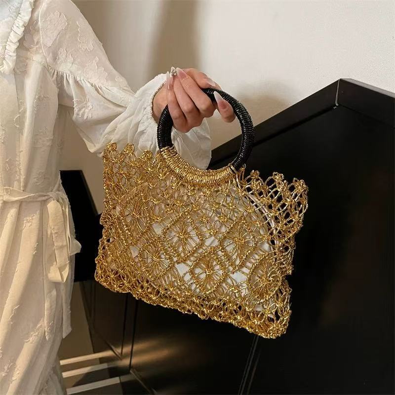 Color Straw Niche Round Hand Hollow Woven Seaside Vacation Women's Handbag