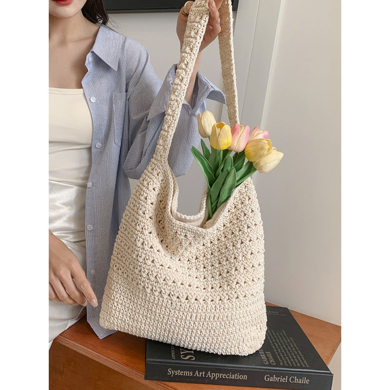Lazy Beach Artistic Sense Woven Large Capacity Women's Shoulder Bag