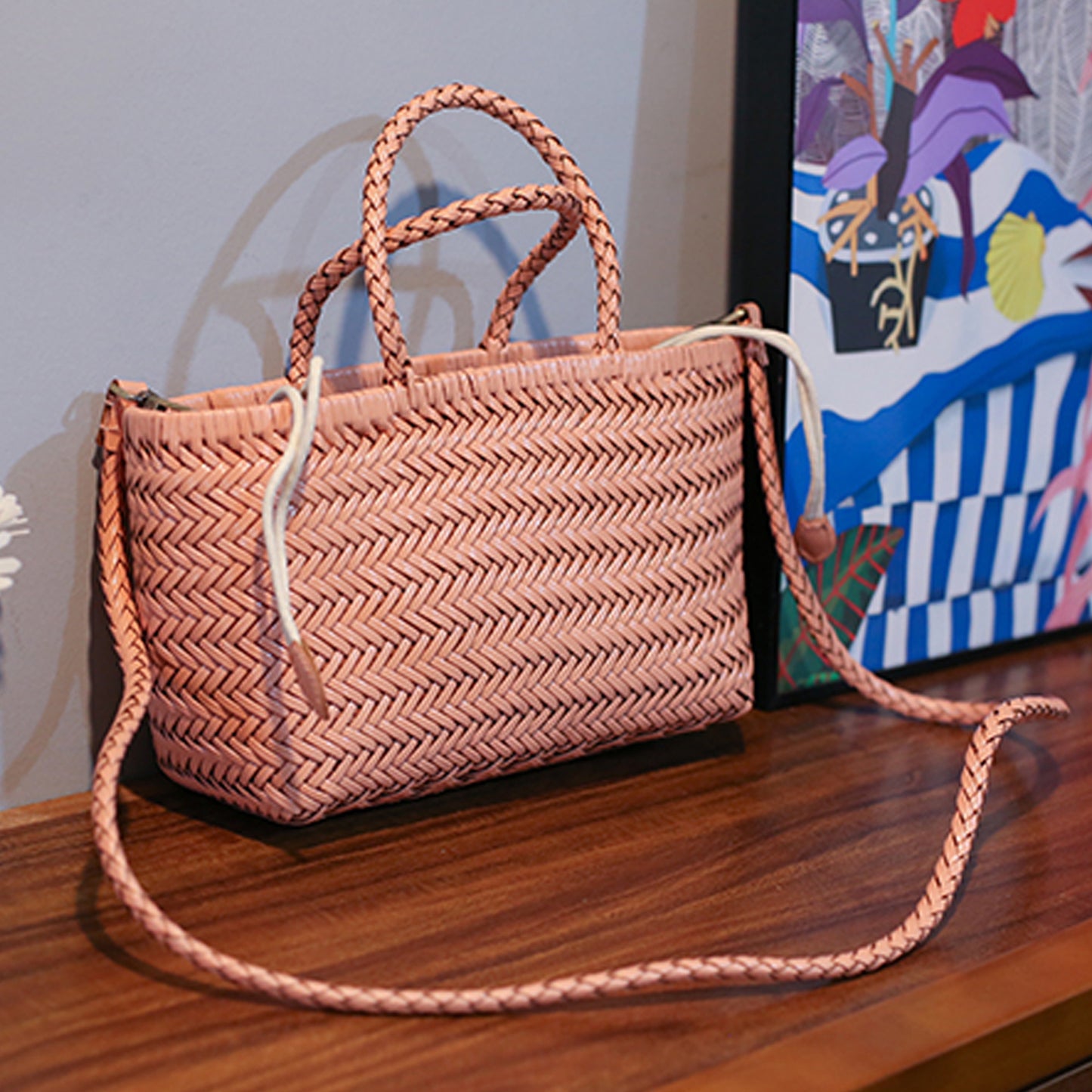 Women's Hand-woven French Style Vegetable Basket Leather Women's Handbag