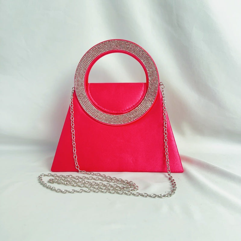 Round Water Diamond Banquet Silk Satin Trapezoidal Hand Dinner Bag
