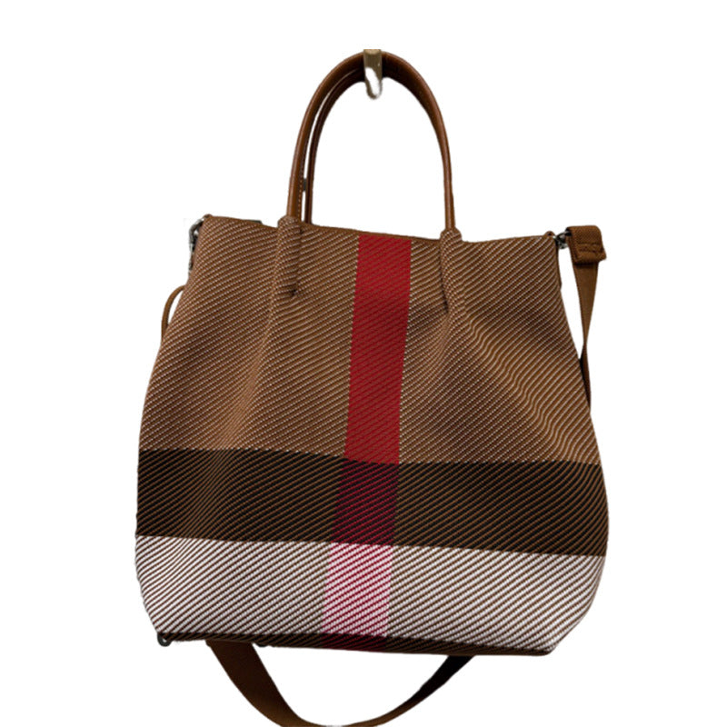 Women's Striped Stitching Flip Detachable Strap Large Capacity Leisure Women's Handbag