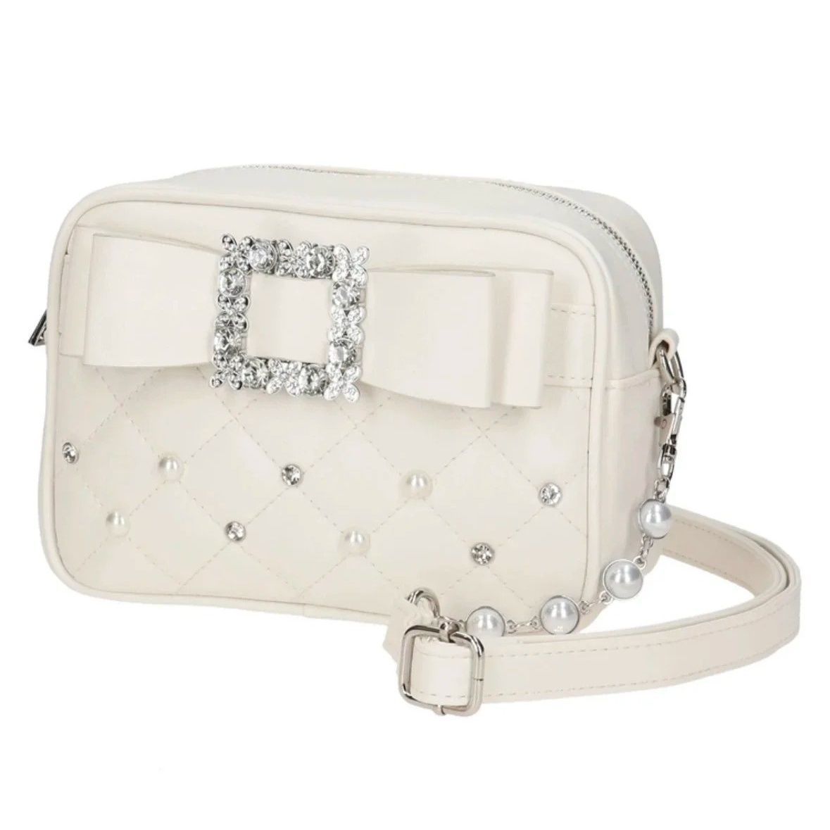 Bow Girly Fashion Pearl Rhinestone Rhombus Small Square Bags