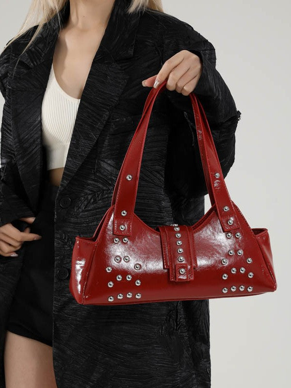 Street Punk Oil Wax Leather Underarm Hot Women's Shoulder Bag