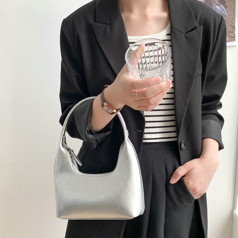 Women's Korean Style Niche High Sense Underarm Patent Leather Moon Women's Shoulder Bag