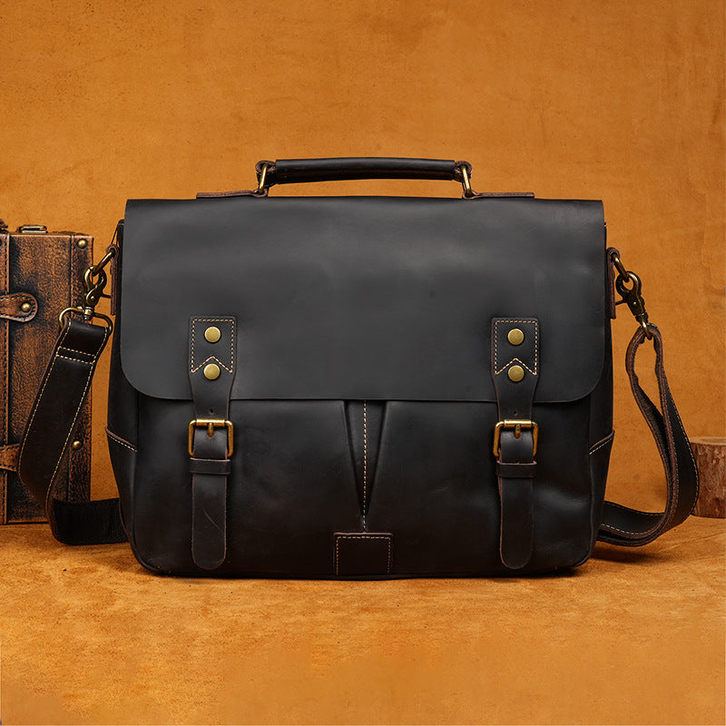 Men's Crazy Horse Leather Business Genuine Computer Handbags
