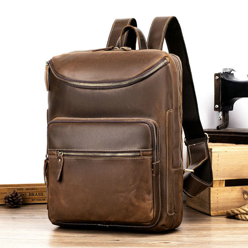 Leather Commute Computer First Layer Cowhide Large Business Backpack