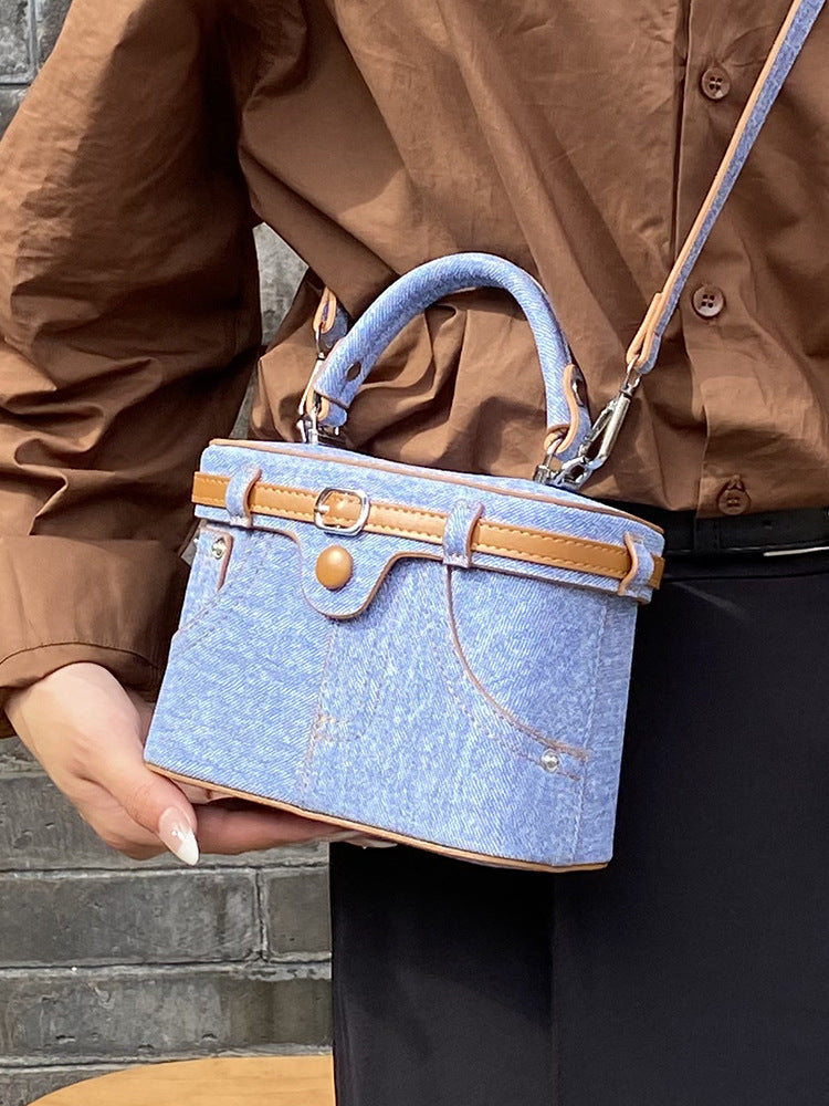 Women's Korean Fashion Denim Texture Hand Carrying Box Women's Messenger Bag