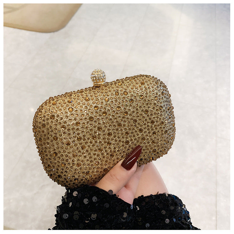 Women's Fashionable Shiny Rhinestone Ornament Clutch Box Type Bags