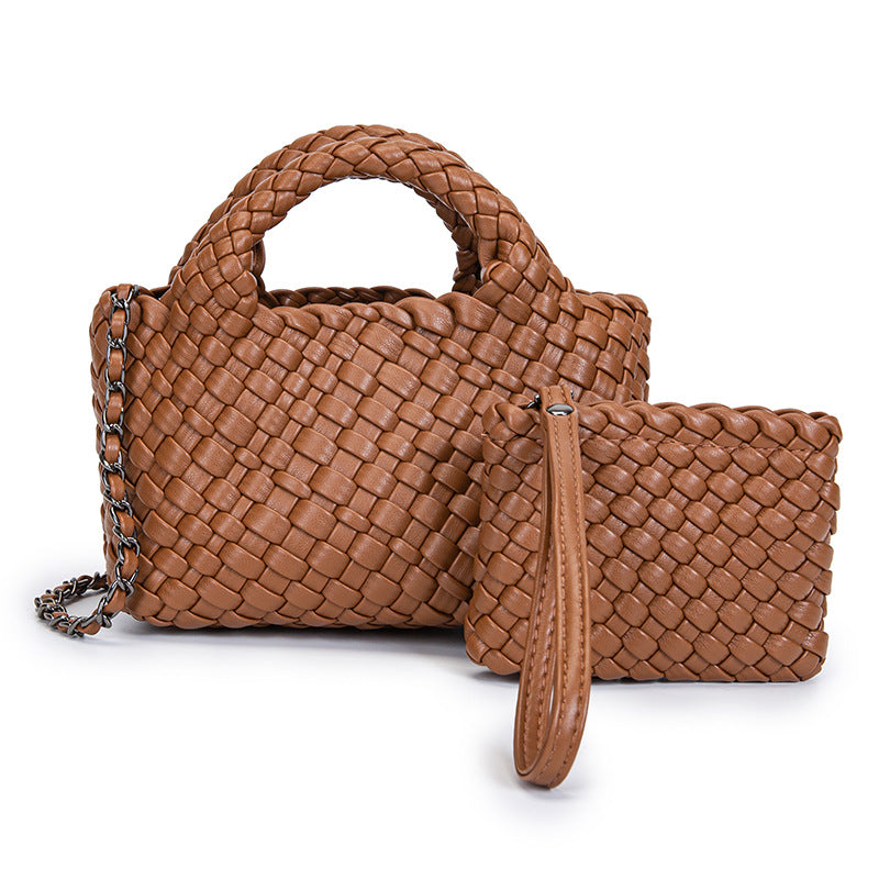 Hand-woven Leather Fashion Vegetable Basket Son Mother Women's Messenger Bag