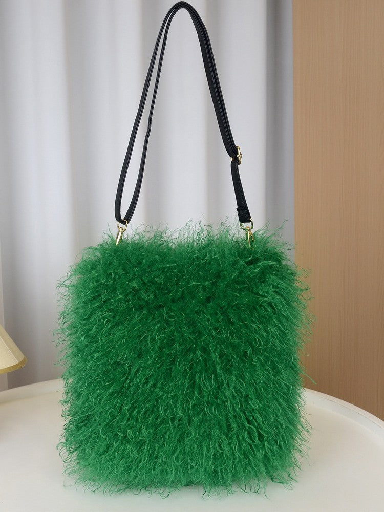 Women's Plush Fashion Simple Imitation Tan Sheep Western Style Hand Women's Messenger Bag