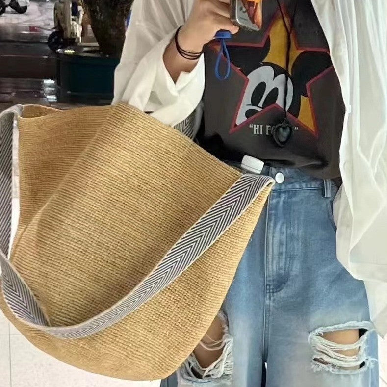 Women's Raffia Woven Summer Seaside Holiday Solid Women's Messenger Bag