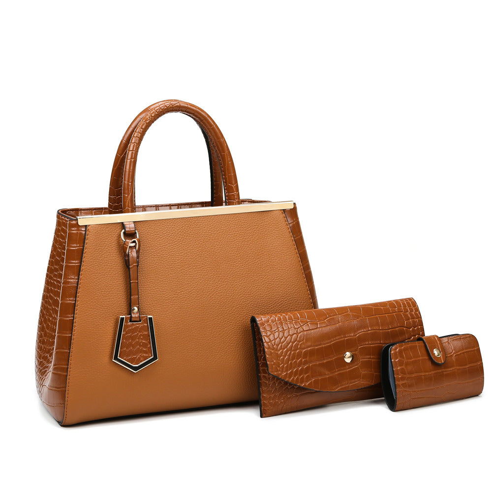 Women's Crocodile Pattern Patchwork Three-piece Set Mother Women's Shoulder Bag