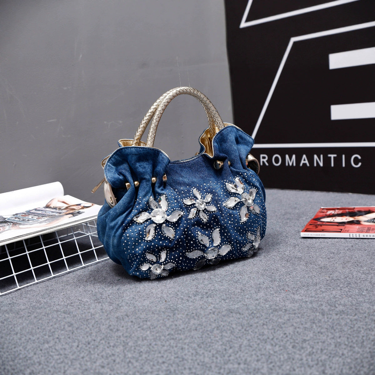 Women's Rhinestone Mini Fashion Diamond Canvas Denim Women's Shoulder Bag