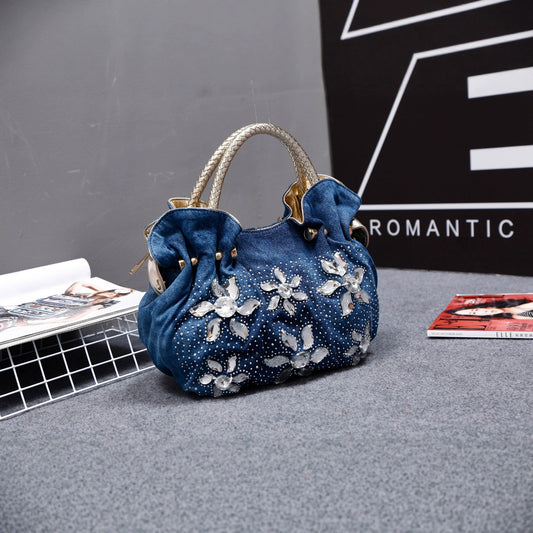 Women's Rhinestone Mini Fashion Diamond Canvas Denim Women's Shoulder Bag