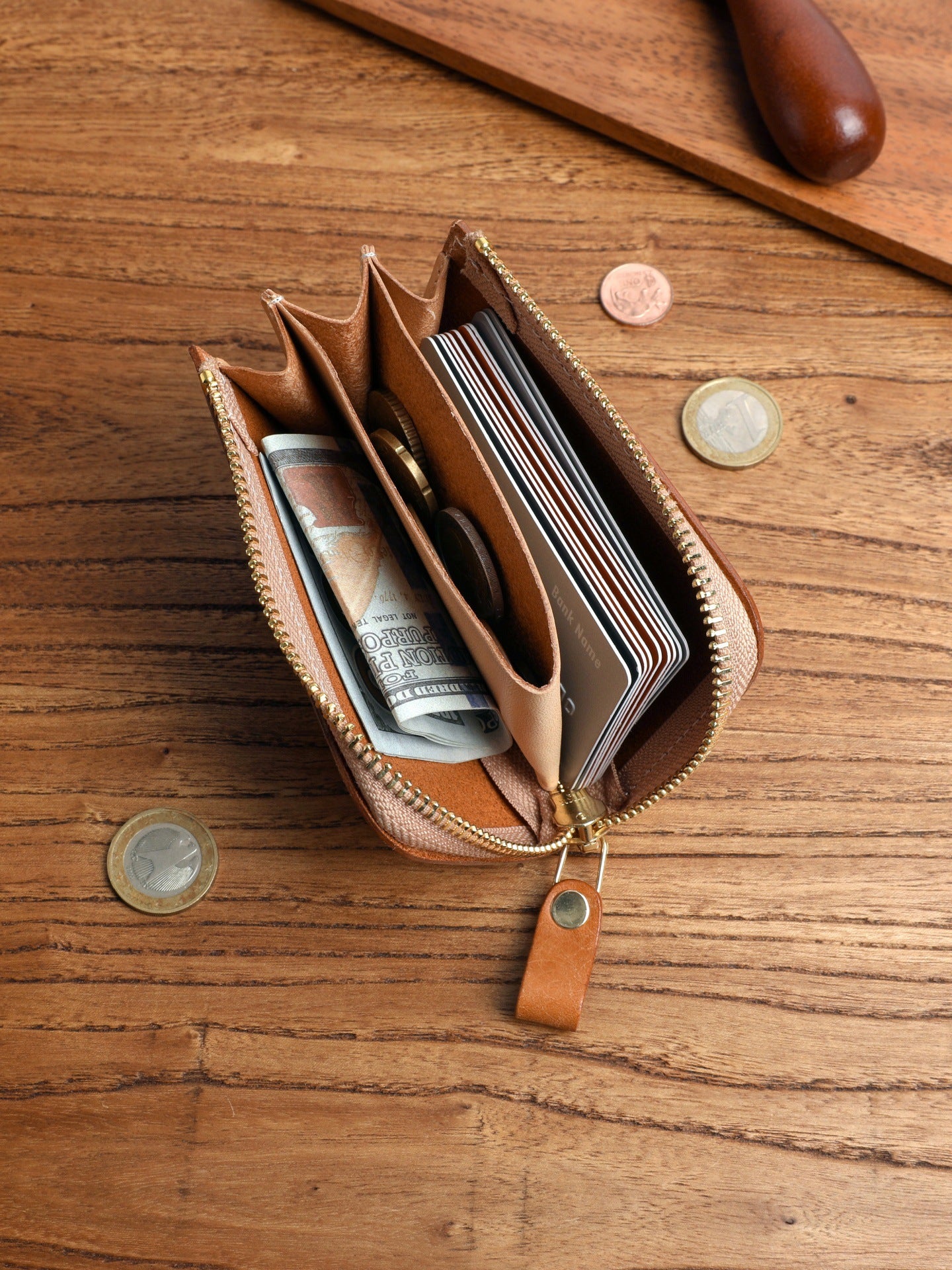 Frosted Short Zipper First Layer Cowhide Genuine Leather Men's Wallet