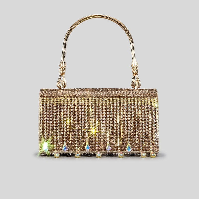 Women's Tassel Rhinestone Design Metal Flap Handbags