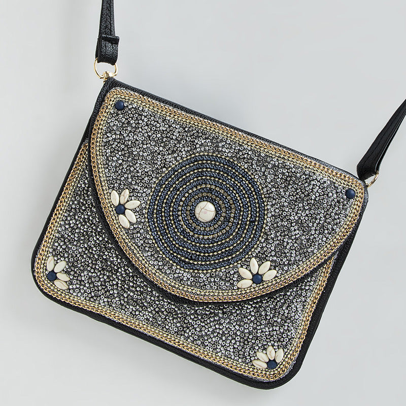 Women's Bohemian Style Bead Ethnic Shell Flower Trip Small Square Bag