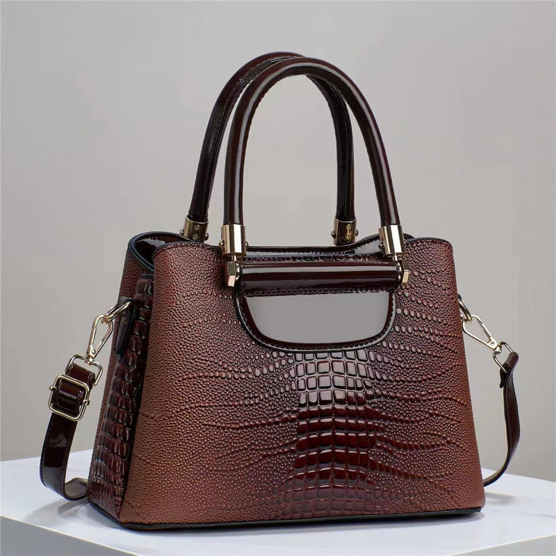 Women's Textured Bright Leather Stone Pattern Crocodile Women's Handbag
