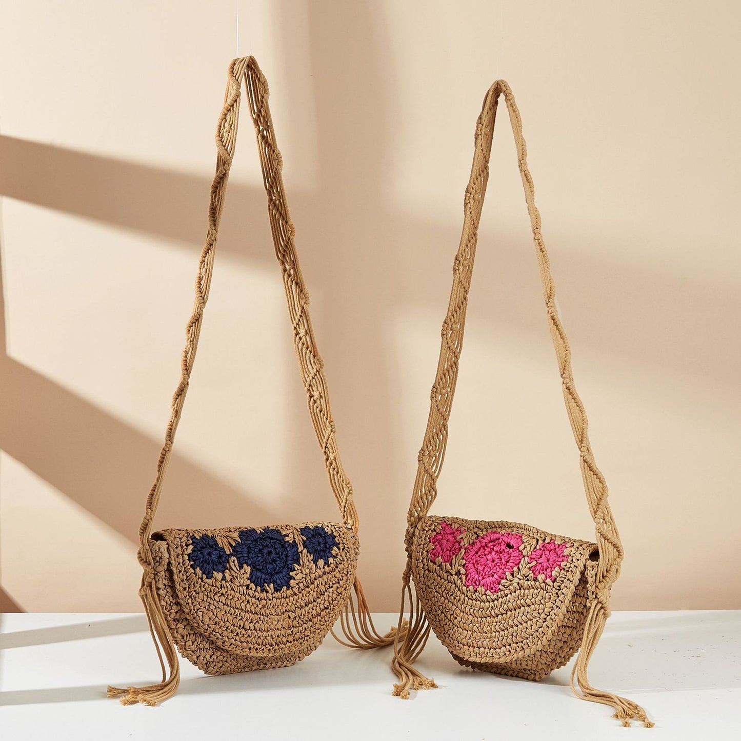 Woven Handmade Flower Brooch Leisure Beach Women's Handbag
