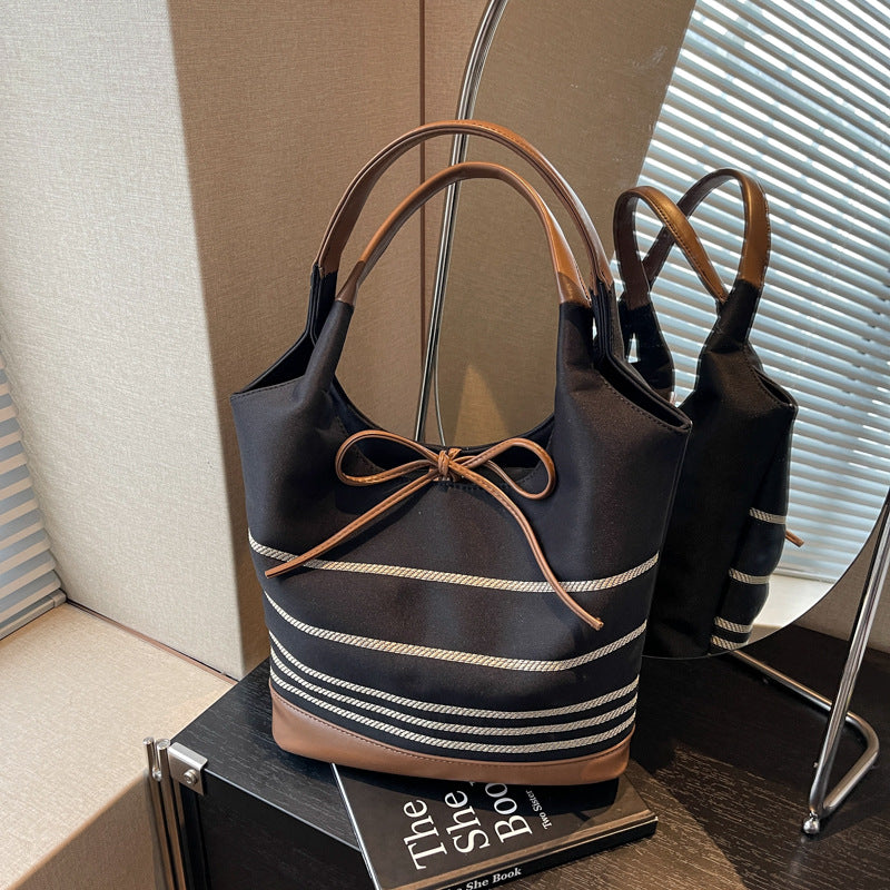 Women's Texture Commuter Large Capacity Striped Canvas Women's Shoulder Bag