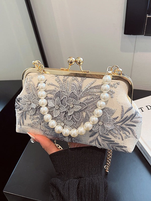 Spring Flower Rhinestone Lace Clutch Pearl Banquet Bags