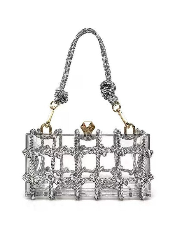 Women's French Shiny Transparent Acrylic Box Diamond Handmade Dinner Bag