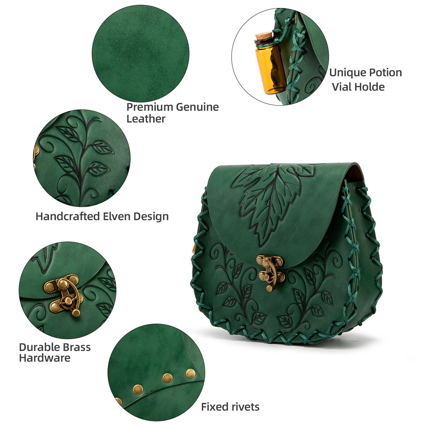 Fantasy Leaf Pattern Embossed Leather Forest Vintage Hand-woven Edge Hanging Women's Chest Bag, Fanny Pack