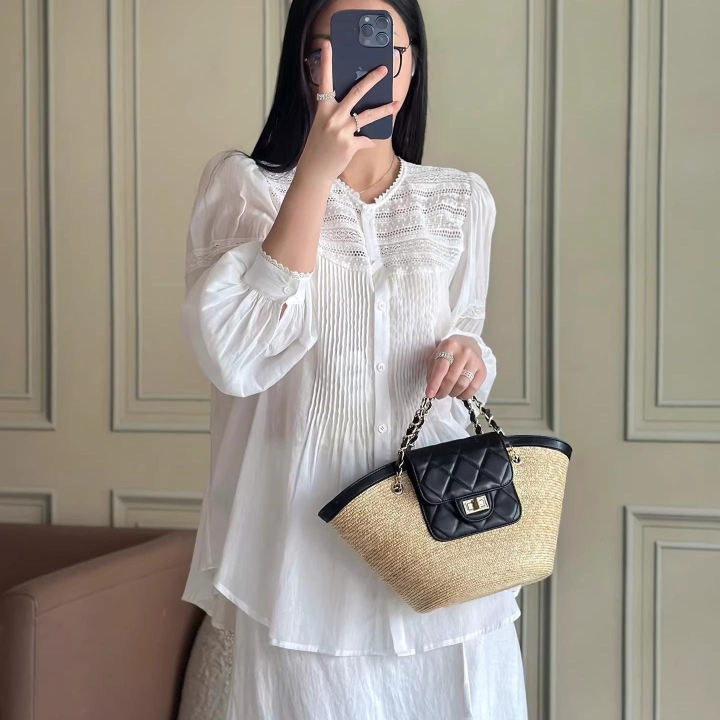 Women's Vacation Style Vegetable Basket Woven Seaside Handmade Women's Shoulder Bag