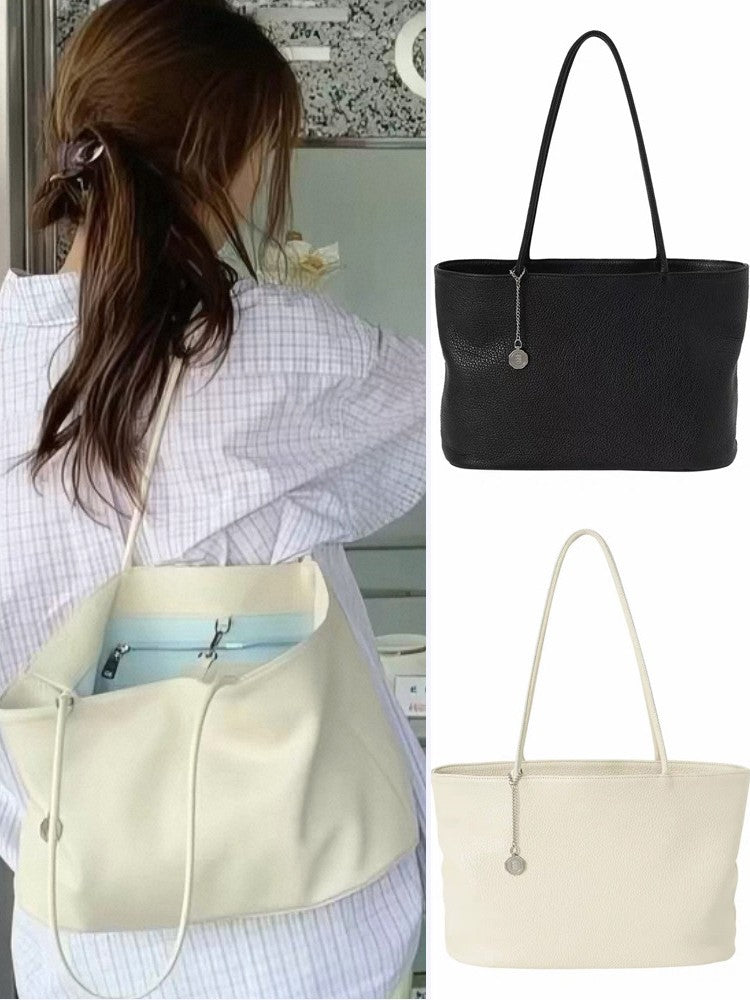 Women's Simple Solid Color Large Capacity Cowhide Leather Women's Handbag