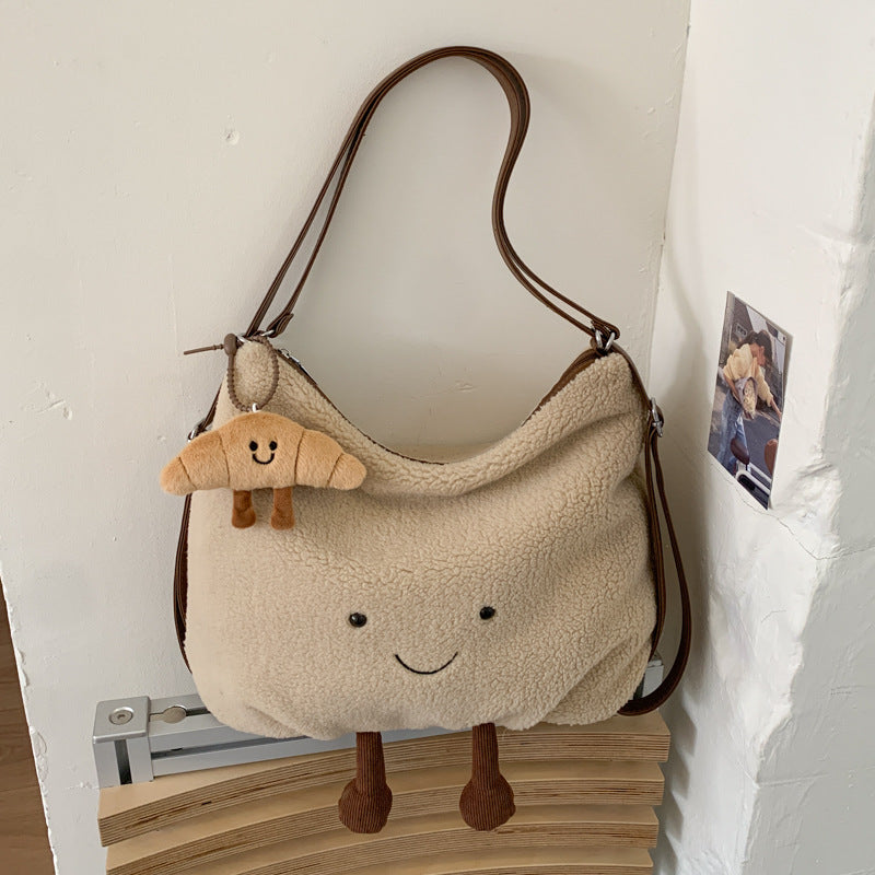 Women's Korean Plush Cloud Cute Cartoon Toast Leisure Commute Versatile Bags