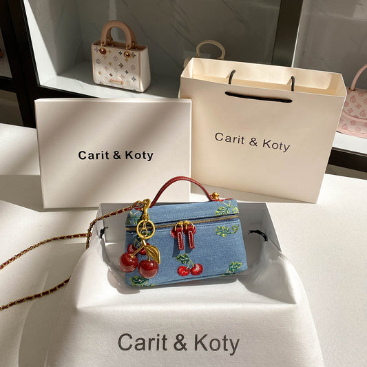 Graceful Retro Embroidered Denim Box High-grade Small Square Bags