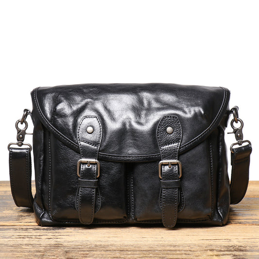 Men's Vintage Leather Cowhide Cover Type Handmade Men's Shoulder Bag